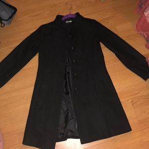 Girls Long Black Coat With Little Bow at Neck